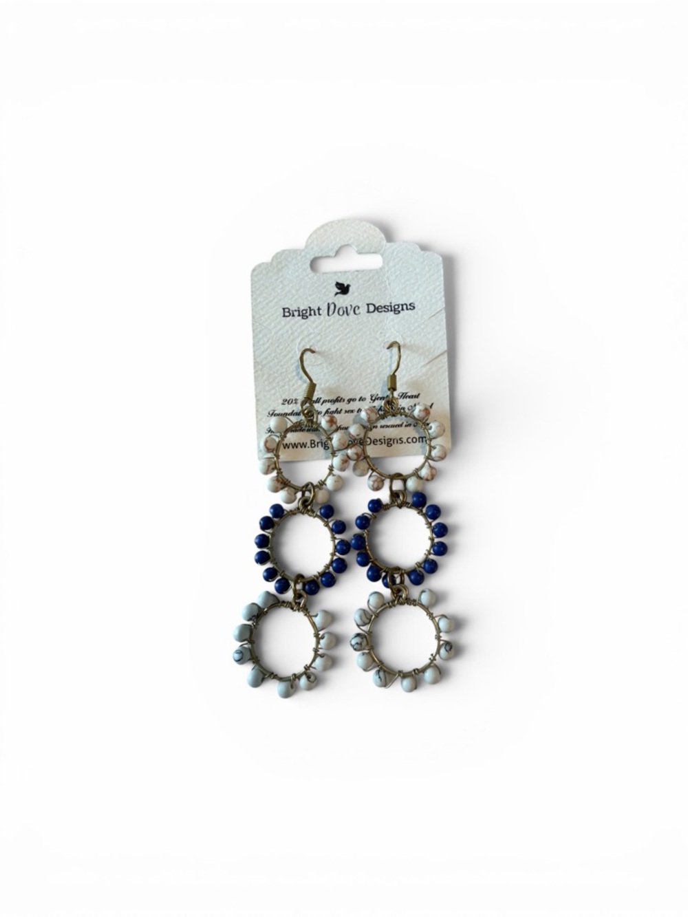 Bright Dove Designs Double Hoop Beaded Dangle Earrings - Blue & White